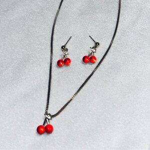 Kohl's Red Cherry Necklace and Earring Set